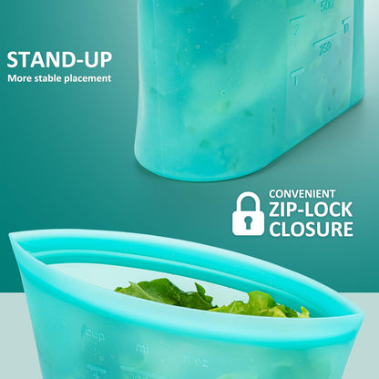 Extra Large Reusable Silicone Food Storage Bags 4 Pack, 0.8 Gallon/3000ml, 100% Silicone Stand-Up Wide-Open Zip-Lock Reusable Bags for Large Items, Microwave Freezer Oven Dishwasher Safe, Translucent