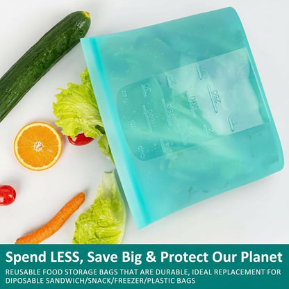 Extra Large Reusable Silicone Food Storage Bags 4 Pack, 0.8 Gallon/3000ml, 100% Silicone Stand-Up Wide-Open Zip-Lock Reusable Bags for Large Items, Microwave Freezer Oven Dishwasher Safe, Translucent