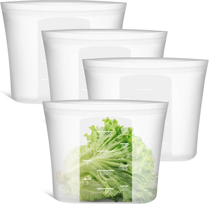 Extra Large Reusable Silicone Food Storage Bags 4 Pack, 0.8 Gallon/3000ml, 100% Silicone Stand-Up Wide-Open Zip-Lock Reusable Bags for Large Items, Microwave Freezer Oven Dishwasher Safe, Translucent