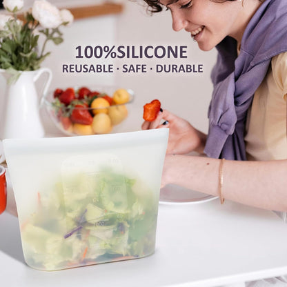 Extra Large Reusable Silicone Food Storage Bags 4 Pack, 0.8 Gallon/3000ml, 100% Silicone Stand-Up Wide-Open Zip-Lock Reusable Bags for Large Items, Microwave Freezer Oven Dishwasher Safe, Translucent