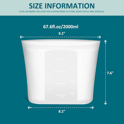 Extra Large Reusable Silicone Food Storage Bags 4 Pack, 0.8 Gallon/3000ml, 100% Silicone Stand-Up Wide-Open Zip-Lock Reusable Bags for Large Items, Microwave Freezer Oven Dishwasher Safe, Translucent