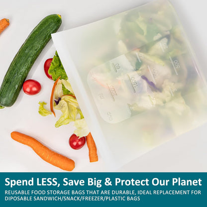 Extra Large Reusable Silicone Food Storage Bags 4 Pack, 0.8 Gallon/3000ml, 100% Silicone Stand-Up Wide-Open Zip-Lock Reusable Bags for Large Items, Microwave Freezer Oven Dishwasher Safe, Translucent