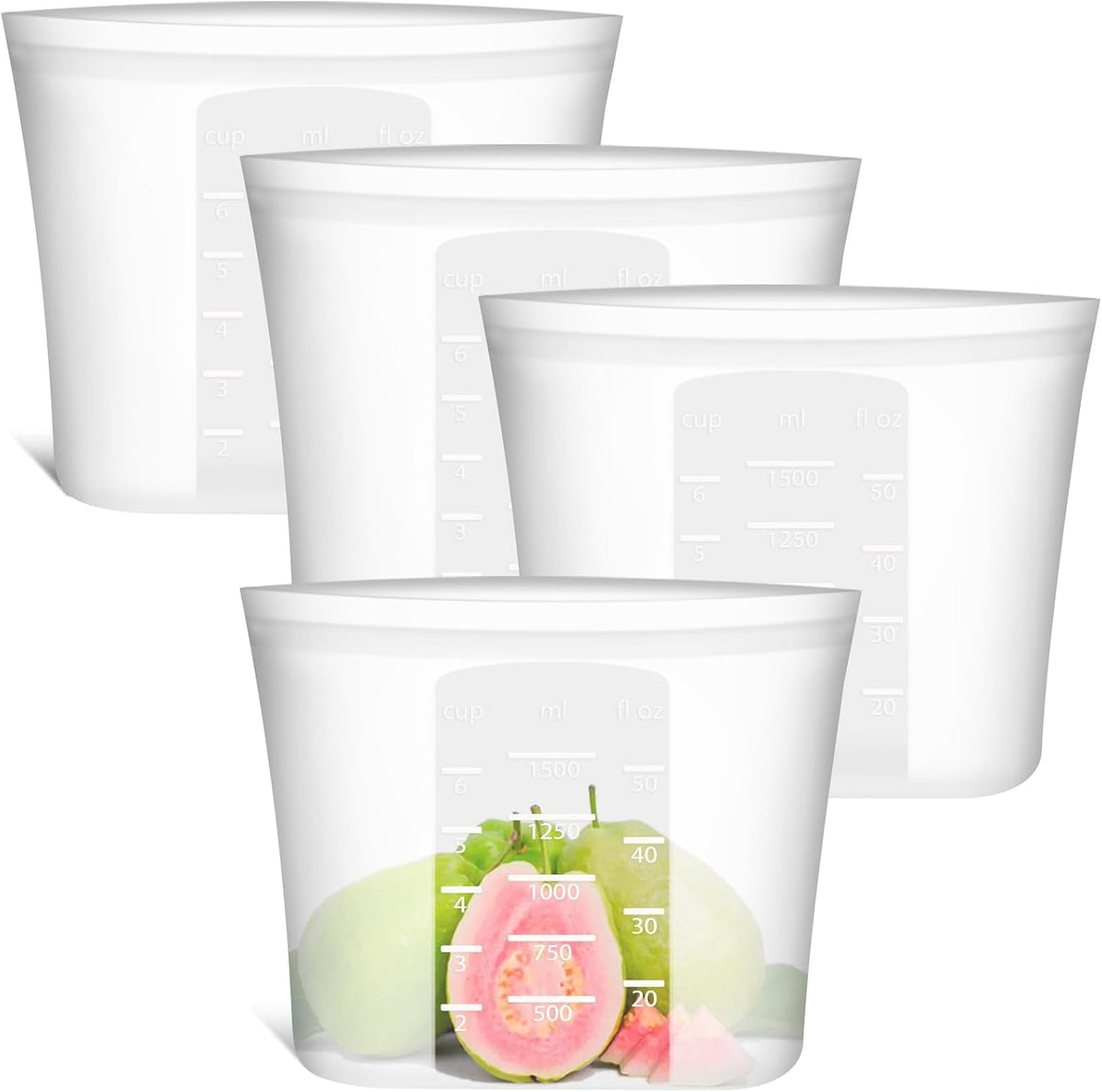 Extra Large Reusable Silicone Food Storage Bags 4 Pack, 0.8 Gallon/3000ml, 100% Silicone Stand-Up Wide-Open Zip-Lock Reusable Bags for Large Items, Microwave Freezer Oven Dishwasher Safe, Translucent