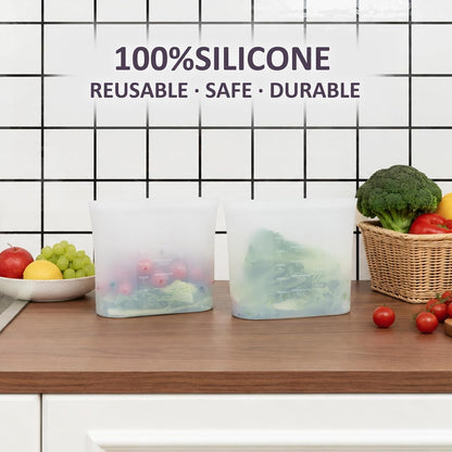 Extra Large Reusable Silicone Food Storage Bags 4 Pack, 0.8 Gallon/3000ml, 100% Silicone Stand-Up Wide-Open Zip-Lock Reusable Bags for Large Items, Microwave Freezer Oven Dishwasher Safe, Translucent