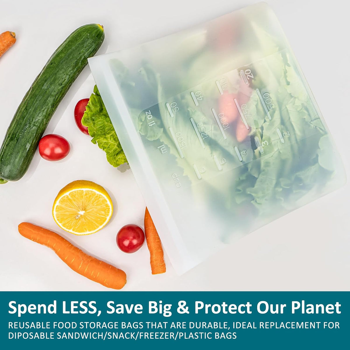 Extra Large Reusable Silicone Food Storage Bags 4 Pack, 0.8 Gallon/3000ml, 100% Silicone Stand-Up Wide-Open Zip-Lock Reusable Bags for Large Items, Microwave Freezer Oven Dishwasher Safe, Translucent