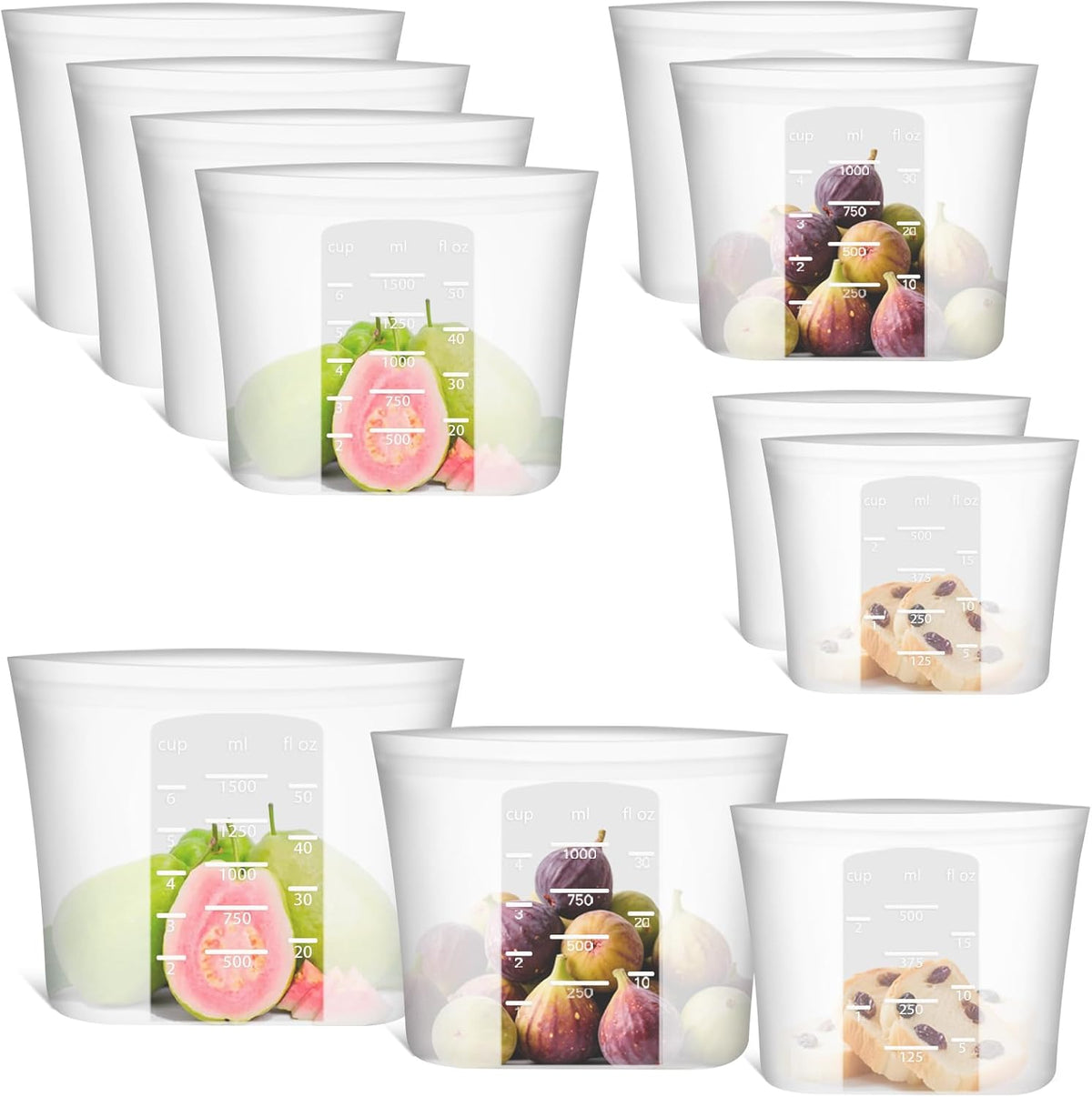 Extra Large Reusable Silicone Food Storage Bags 4 Pack, 0.8 Gallon/3000ml, 100% Silicone Stand-Up Wide-Open Zip-Lock Reusable Bags for Large Items, Microwave Freezer Oven Dishwasher Safe, Translucent