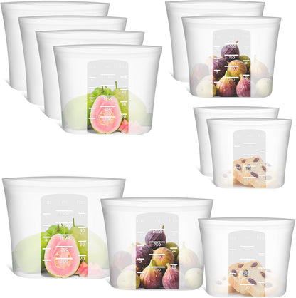 Extra Large Reusable Silicone Food Storage Bags 4 Pack, 0.8 Gallon/3000ml, 100% Silicone Stand-Up Wide-Open Zip-Lock Reusable Bags for Large Items, Microwave Freezer Oven Dishwasher Safe, Translucent