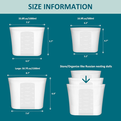 Extra Large Reusable Silicone Food Storage Bags 4 Pack, 0.8 Gallon/3000ml, 100% Silicone Stand-Up Wide-Open Zip-Lock Reusable Bags for Large Items, Microwave Freezer Oven Dishwasher Safe, Translucent