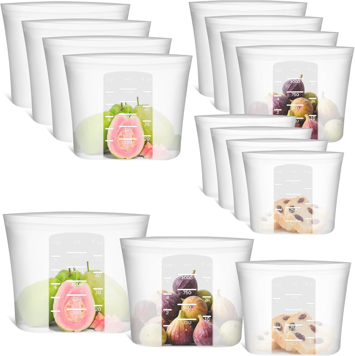 Extra Large Reusable Silicone Food Storage Bags 4 Pack, 0.8 Gallon/3000ml, 100% Silicone Stand-Up Wide-Open Zip-Lock Reusable Bags for Large Items, Microwave Freezer Oven Dishwasher Safe, Translucent