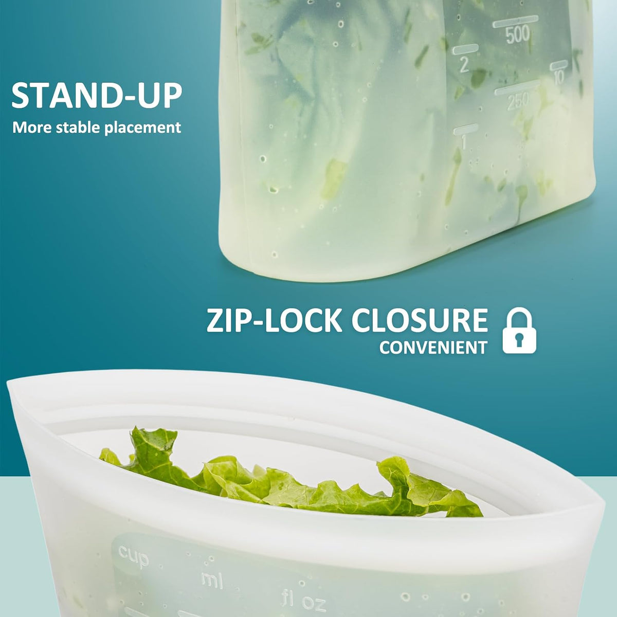 Extra Large Reusable Silicone Food Storage Bags 4 Pack, 0.8 Gallon/3000ml, 100% Silicone Stand-Up Wide-Open Zip-Lock Reusable Bags for Large Items, Microwave Freezer Oven Dishwasher Safe, Translucent