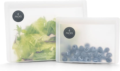 Extra Large Reusable Silicone Food Storage Bags 4 Pack, 0.8 Gallon/3000ml, 100% Silicone Stand-Up Wide-Open Zip-Lock Reusable Bags for Large Items, Microwave Freezer Oven Dishwasher Safe, Translucent