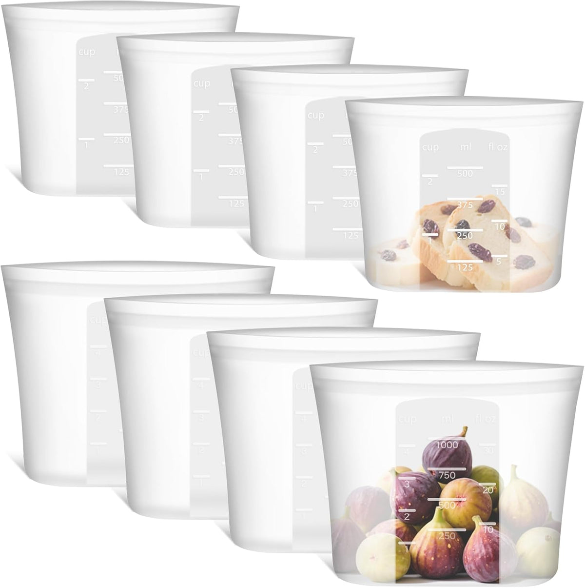 Extra Large Reusable Silicone Food Storage Bags 4 Pack, 0.8 Gallon/3000ml, 100% Silicone Stand-Up Wide-Open Zip-Lock Reusable Bags for Large Items, Microwave Freezer Oven Dishwasher Safe, Translucent
