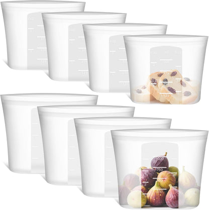 Extra Large Reusable Silicone Food Storage Bags 4 Pack, 0.8 Gallon/3000ml, 100% Silicone Stand-Up Wide-Open Zip-Lock Reusable Bags for Large Items, Microwave Freezer Oven Dishwasher Safe, Translucent