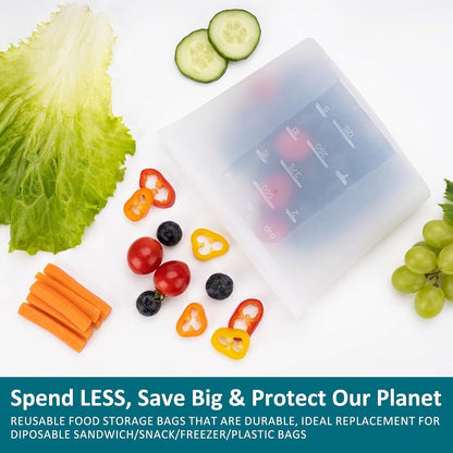 Extra Large Reusable Silicone Food Storage Bags 4 Pack, 0.8 Gallon/3000ml, 100% Silicone Stand-Up Wide-Open Zip-Lock Reusable Bags for Large Items, Microwave Freezer Oven Dishwasher Safe, Translucent
