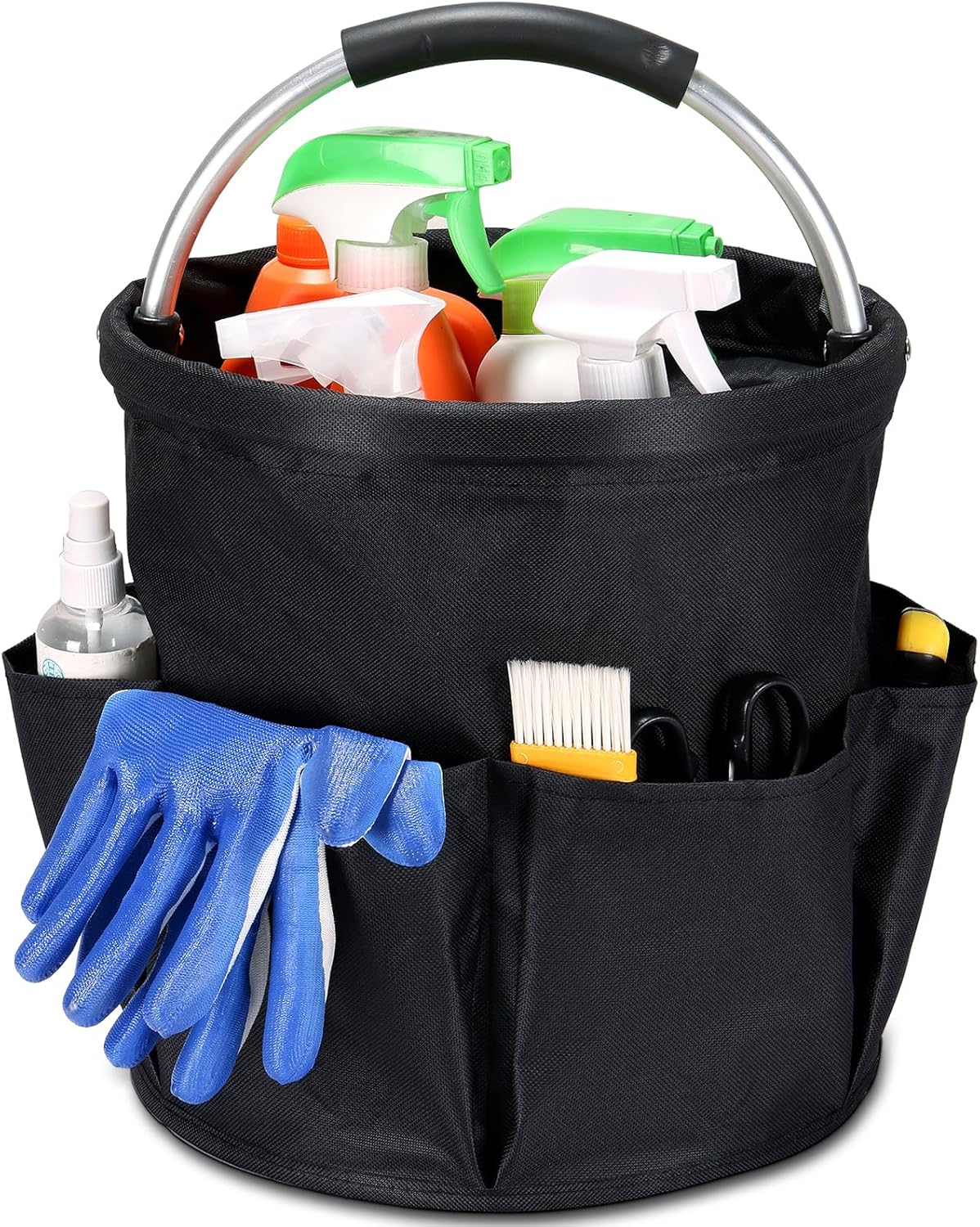 17L Cleaning Caddy with Handle & 6 Pockets, Foldable Cleaning Supply Organizer, Portable Shower Caddy, 600D Oxford Fabric Storage Basket for Home, Camping, Gardening, Bathroom, Cleaning Bag