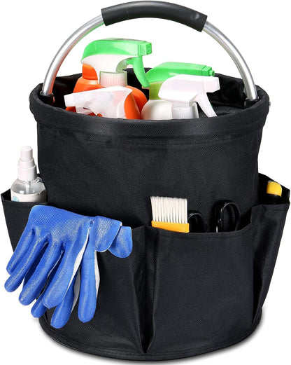 17L Cleaning Caddy with Handle & 6 Pockets, Foldable Cleaning Supply Organizer, Portable Shower Caddy, 600D Oxford Fabric Storage Basket for Home, Camping, Gardening, Bathroom, Cleaning Bag