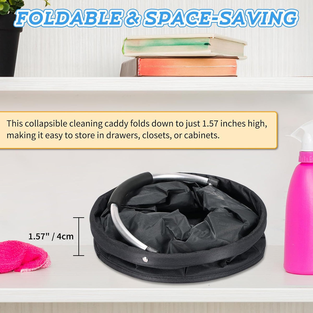 17L Cleaning Caddy with Handle & 6 Pockets, Foldable Cleaning Supply Organizer, Portable Shower Caddy, 600D Oxford Fabric Storage Basket for Home, Camping, Gardening, Bathroom, Cleaning Bag