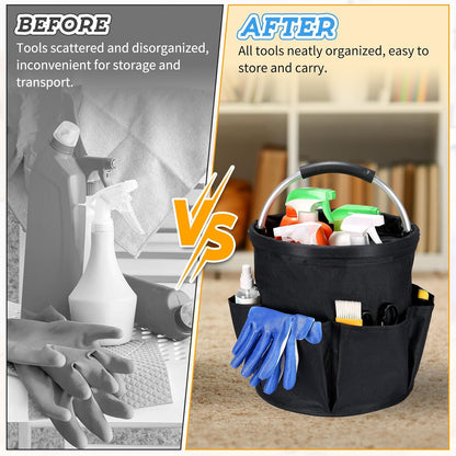 17L Cleaning Caddy with Handle & 6 Pockets, Foldable Cleaning Supply Organizer, Portable Shower Caddy, 600D Oxford Fabric Storage Basket for Home, Camping, Gardening, Bathroom, Cleaning Bag