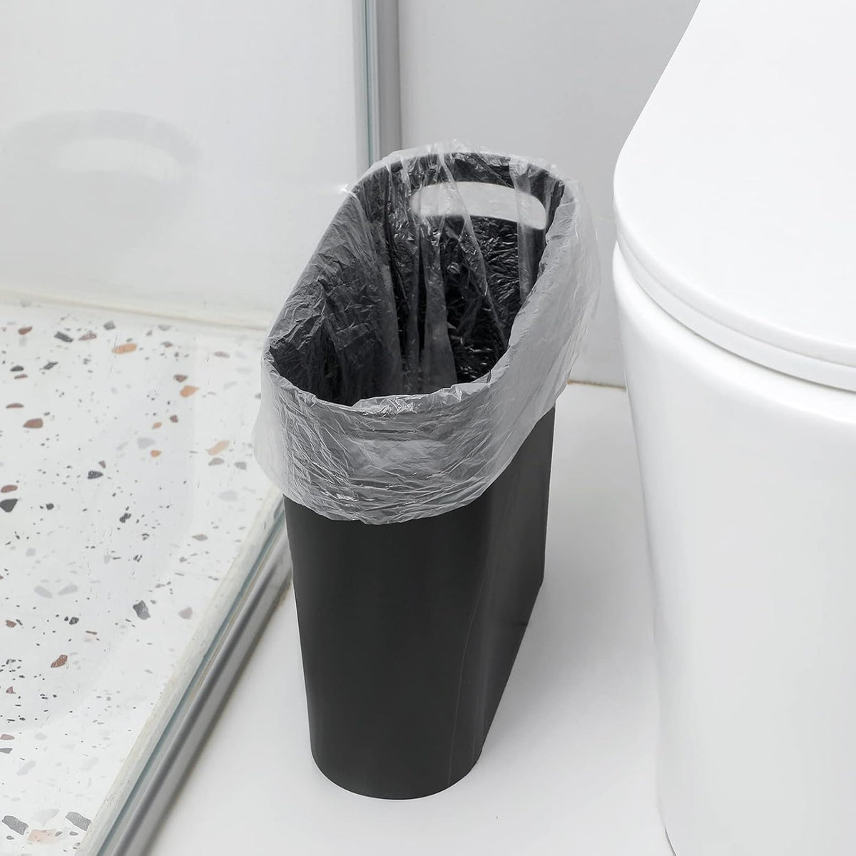 Small Trash Can, 3.5 Gallon Slim Garbage Can Plastic Waste Basket with Handles Container Bin for Narrow Spaces Bathroom, Bedroom, Kitchen, Office at Home, Black