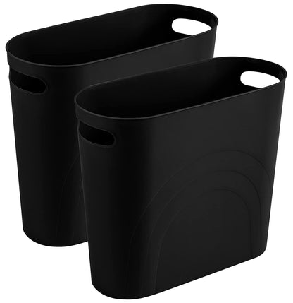 Small Trash Can, 3.5 Gallon Slim Garbage Can Plastic Waste Basket with Handles Container Bin for Narrow Spaces Bathroom, Bedroom, Kitchen, Office at Home, Black