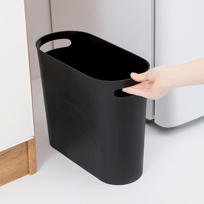 Small Trash Can, 3.5 Gallon Slim Garbage Can Plastic Waste Basket with Handles Container Bin for Narrow Spaces Bathroom, Bedroom, Kitchen, Office at Home, Black