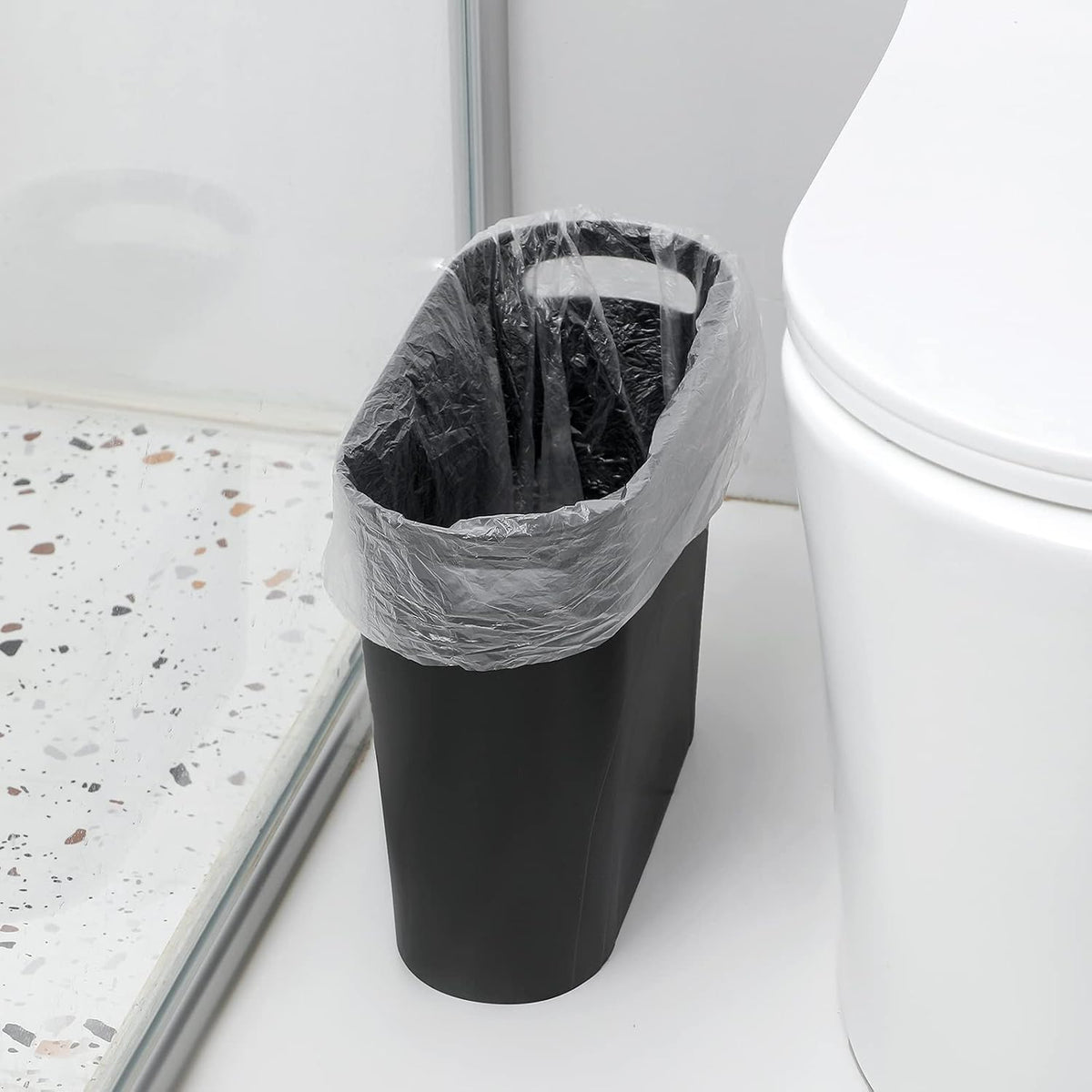 Small Trash Can, 3.5 Gallon Slim Garbage Can Plastic Waste Basket with Handles Container Bin for Narrow Spaces Bathroom, Bedroom, Kitchen, Office at Home, Black