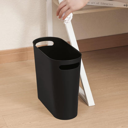 Small Trash Can, 3.5 Gallon Slim Garbage Can Plastic Waste Basket with Handles Container Bin for Narrow Spaces Bathroom, Bedroom, Kitchen, Office at Home, Black