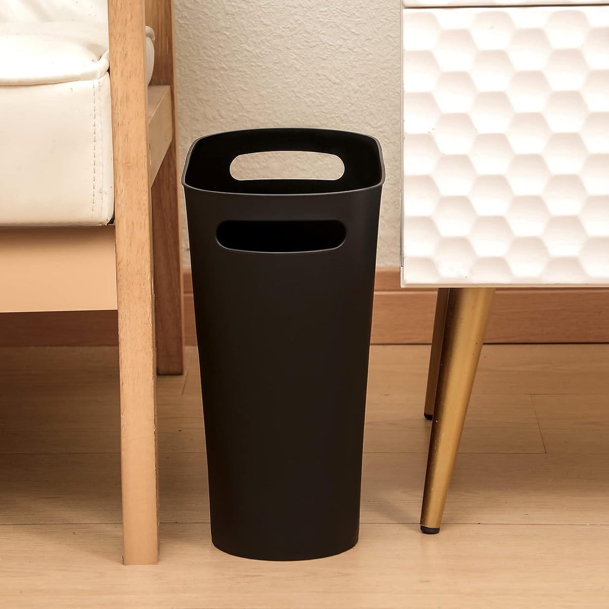 Small Trash Can, 3.5 Gallon Slim Garbage Can Plastic Waste Basket with Handles Container Bin for Narrow Spaces Bathroom, Bedroom, Kitchen, Office at Home, Black