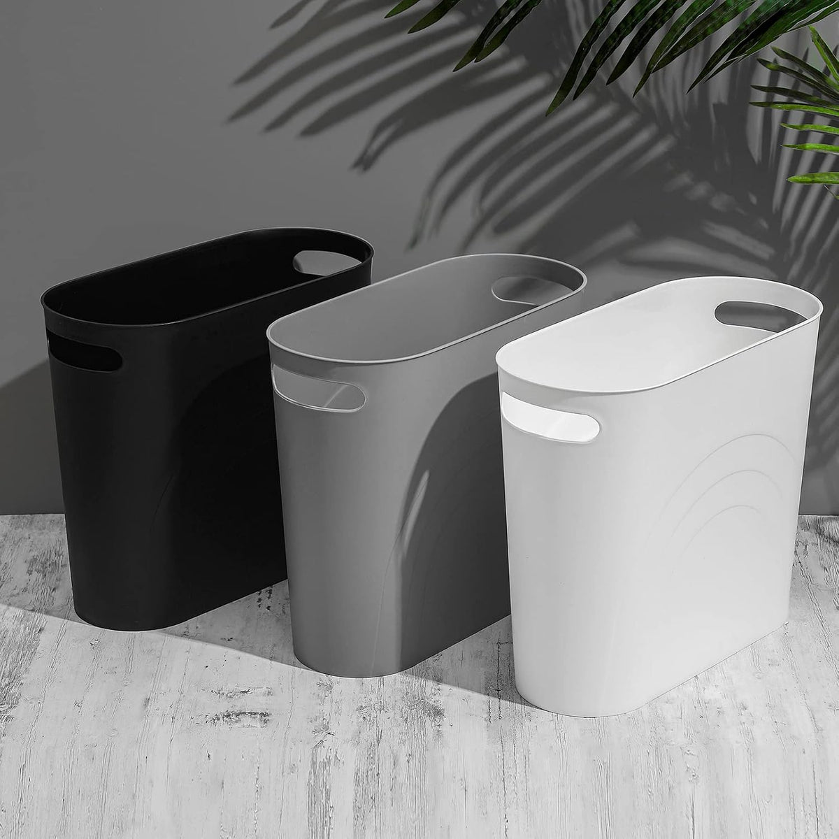 Small Trash Can, 3.5 Gallon Slim Garbage Can Plastic Waste Basket with Handles Container Bin for Narrow Spaces Bathroom, Bedroom, Kitchen, Office at Home, Black