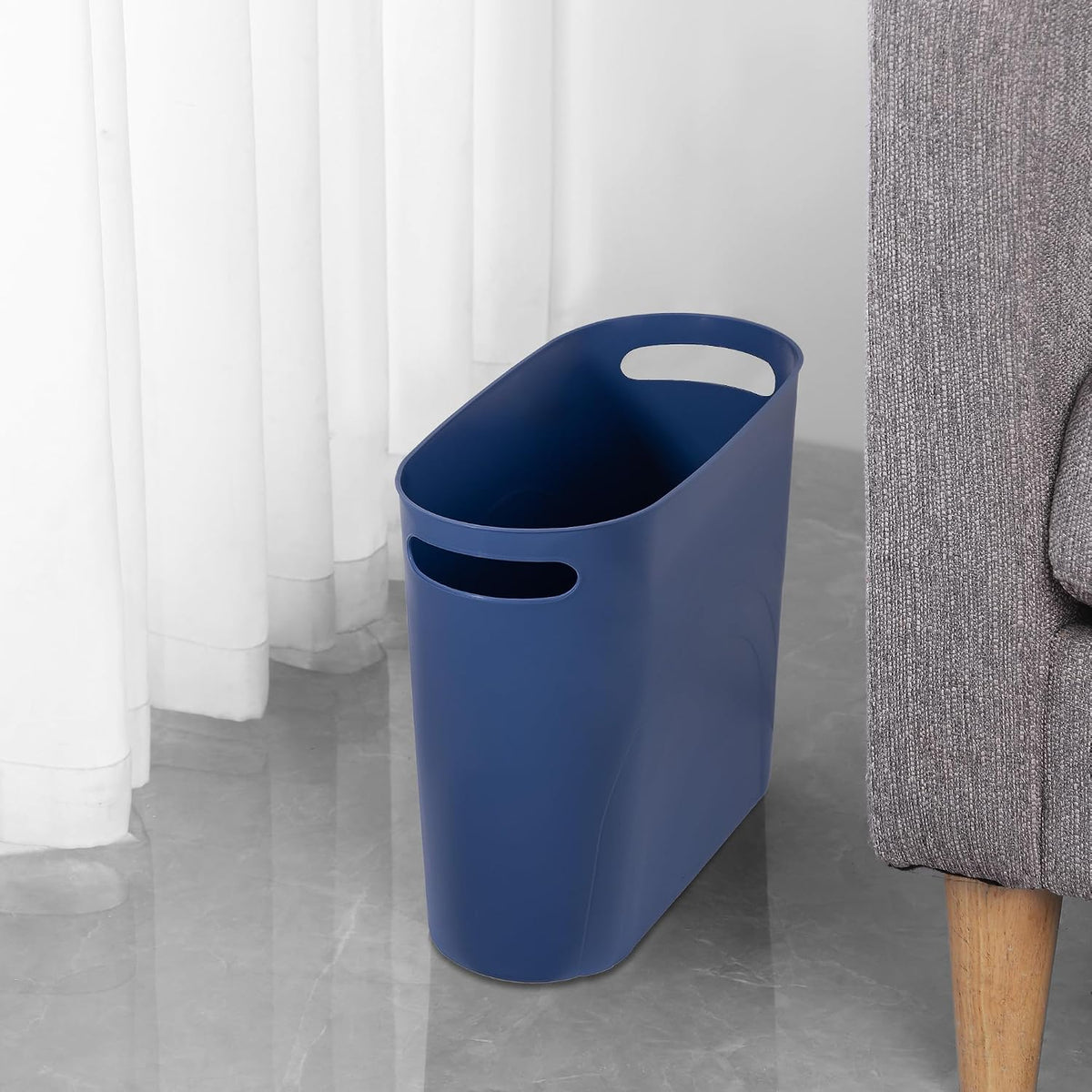 Small Trash Can, 3.5 Gallon Slim Garbage Can Plastic Waste Basket with Handles Container Bin for Narrow Spaces Bathroom, Bedroom, Kitchen, Office at Home, Black