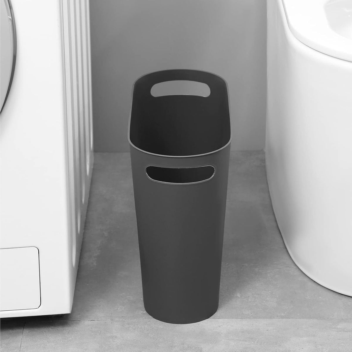 Small Trash Can, 3.5 Gallon Slim Garbage Can Plastic Waste Basket with Handles Container Bin for Narrow Spaces Bathroom, Bedroom, Kitchen, Office at Home, Black