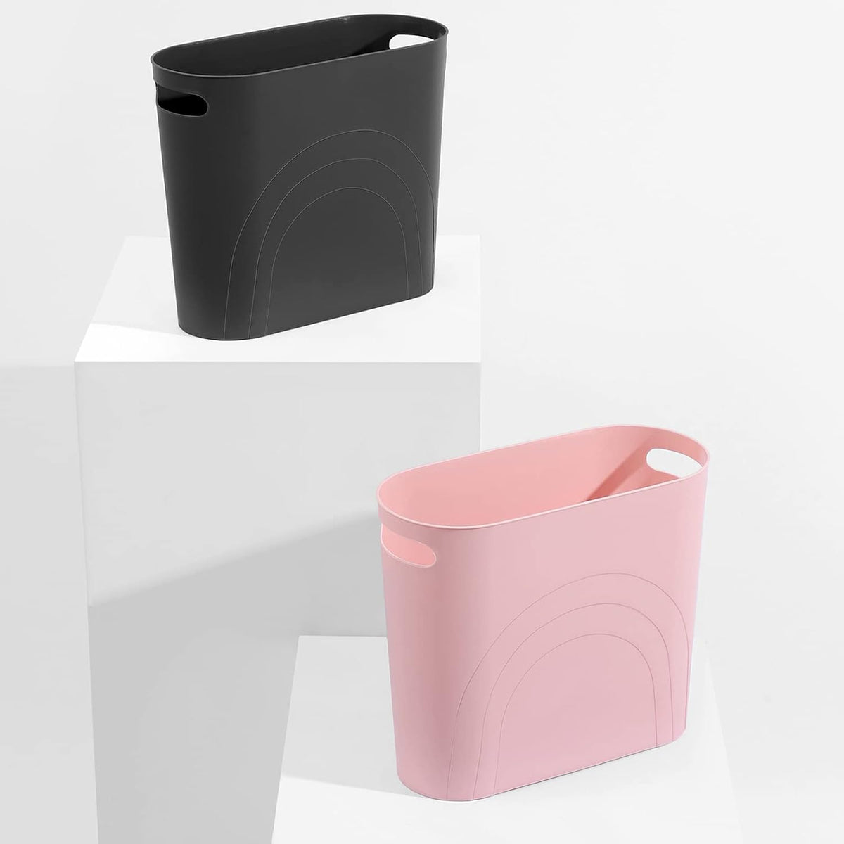 Small Trash Can, 3.5 Gallon Slim Garbage Can Plastic Waste Basket with Handles Container Bin for Narrow Spaces Bathroom, Bedroom, Kitchen, Office at Home, Black