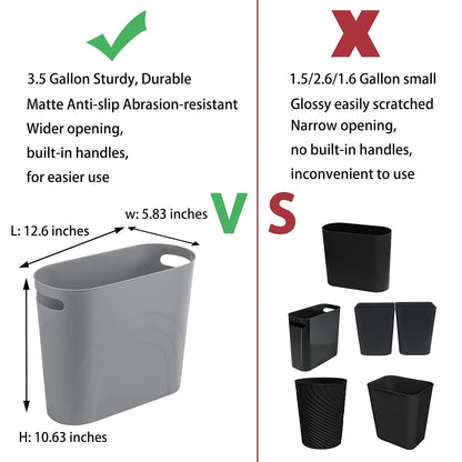 Small Trash Can, 3.5 Gallon Slim Garbage Can Plastic Waste Basket with Handles Container Bin for Narrow Spaces Bathroom, Bedroom, Kitchen, Office at Home, Black