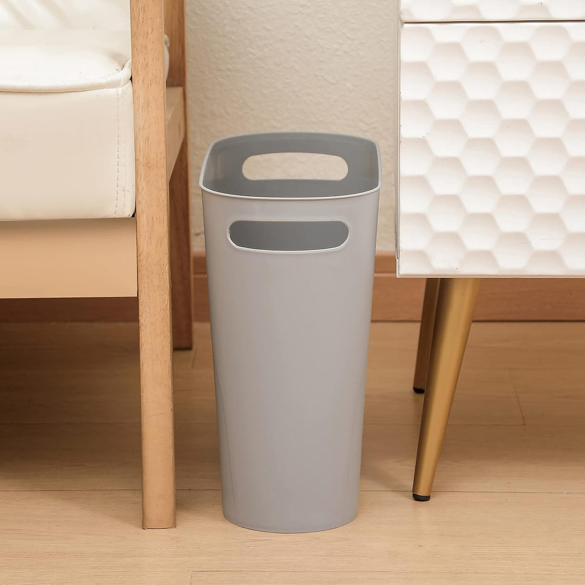 Small Trash Can, 3.5 Gallon Slim Garbage Can Plastic Waste Basket with Handles Container Bin for Narrow Spaces Bathroom, Bedroom, Kitchen, Office at Home, Black