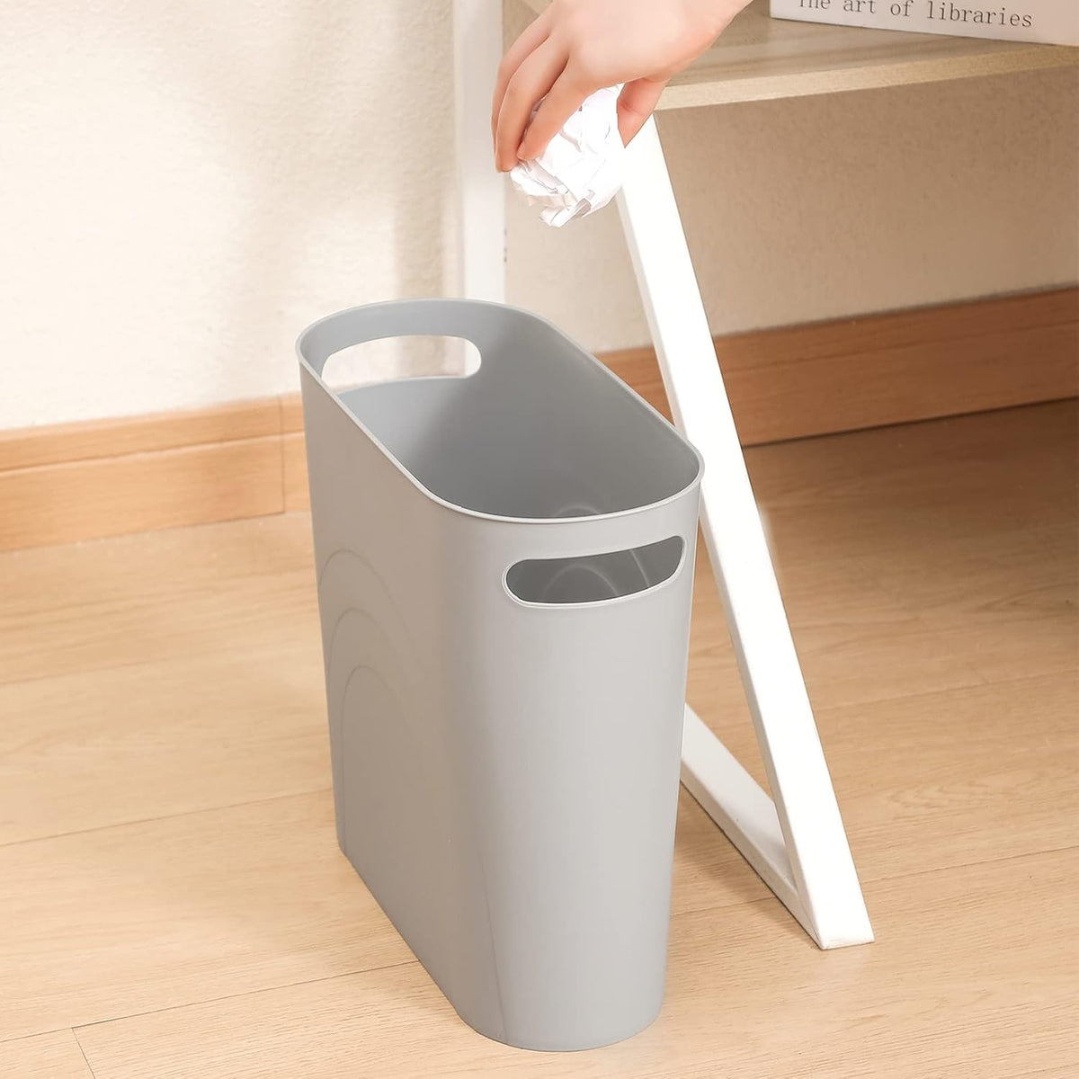 Small Trash Can, 3.5 Gallon Slim Garbage Can Plastic Waste Basket with Handles Container Bin for Narrow Spaces Bathroom, Bedroom, Kitchen, Office at Home, Black