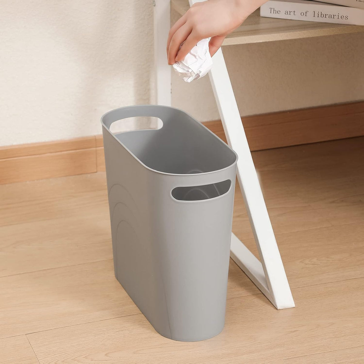Small Trash Can, 3.5 Gallon Slim Garbage Can Plastic Waste Basket with Handles Container Bin for Narrow Spaces Bathroom, Bedroom, Kitchen, Office at Home, Black