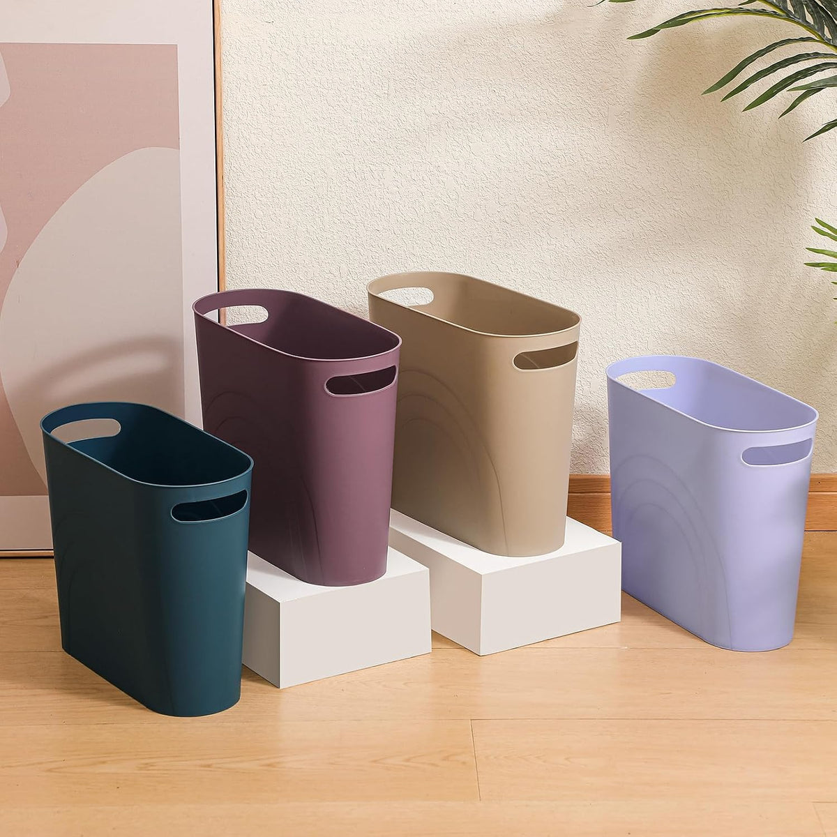 Small Trash Can, 3.5 Gallon Slim Garbage Can Plastic Waste Basket with Handles Container Bin for Narrow Spaces Bathroom, Bedroom, Kitchen, Office at Home, Black