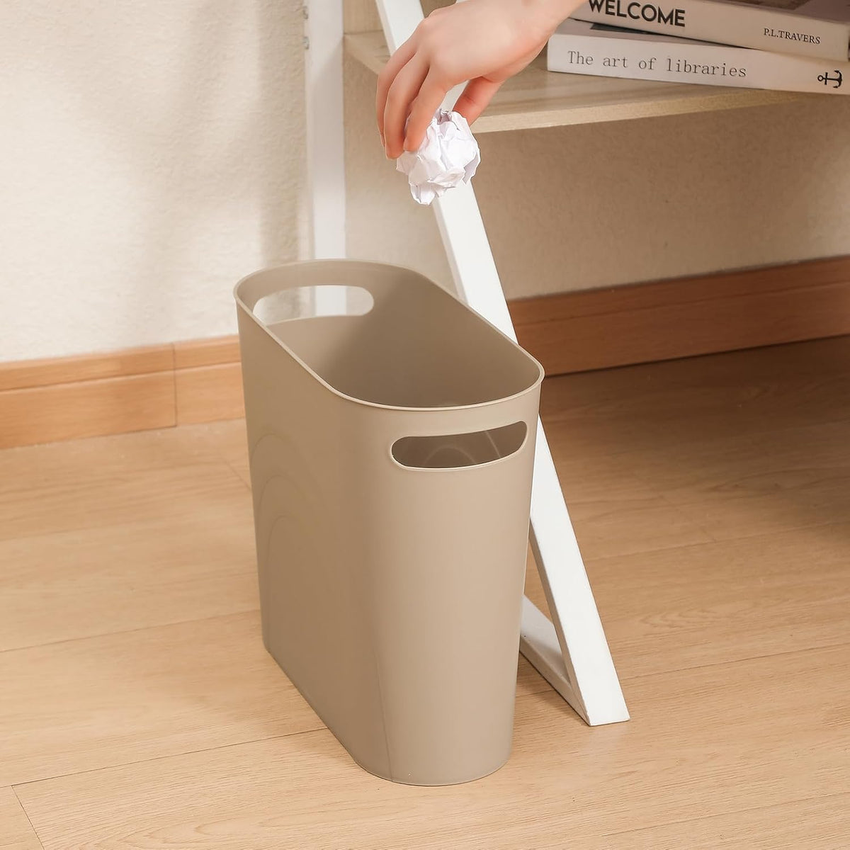 Small Trash Can, 3.5 Gallon Slim Garbage Can Plastic Waste Basket with Handles Container Bin for Narrow Spaces Bathroom, Bedroom, Kitchen, Office at Home, Black