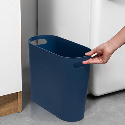 Small Trash Can, 3.5 Gallon Slim Garbage Can Plastic Waste Basket with Handles Container Bin for Narrow Spaces Bathroom, Bedroom, Kitchen, Office at Home, Black