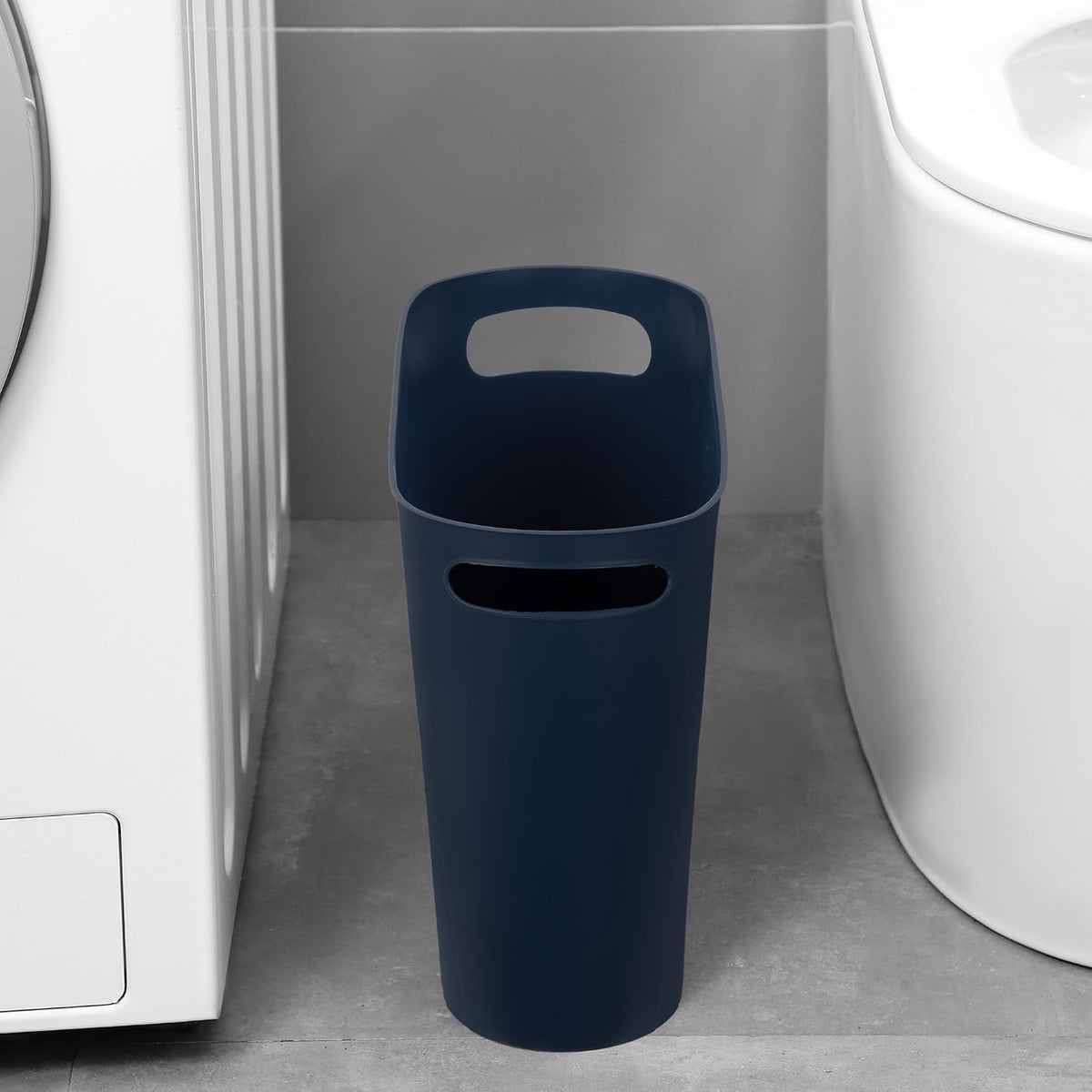 Small Trash Can, 3.5 Gallon Slim Garbage Can Plastic Waste Basket with Handles Container Bin for Narrow Spaces Bathroom, Bedroom, Kitchen, Office at Home, Black