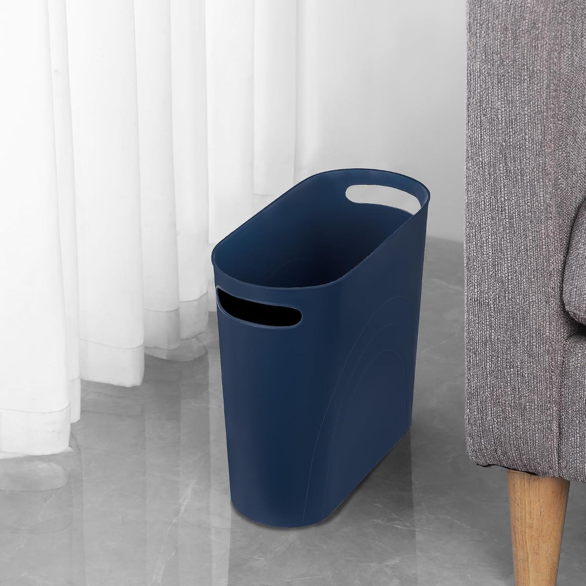 Small Trash Can, 3.5 Gallon Slim Garbage Can Plastic Waste Basket with Handles Container Bin for Narrow Spaces Bathroom, Bedroom, Kitchen, Office at Home, Black