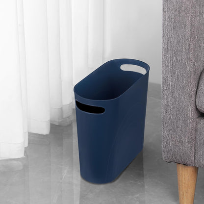 Small Trash Can, 3.5 Gallon Slim Garbage Can Plastic Waste Basket with Handles Container Bin for Narrow Spaces Bathroom, Bedroom, Kitchen, Office at Home, Black