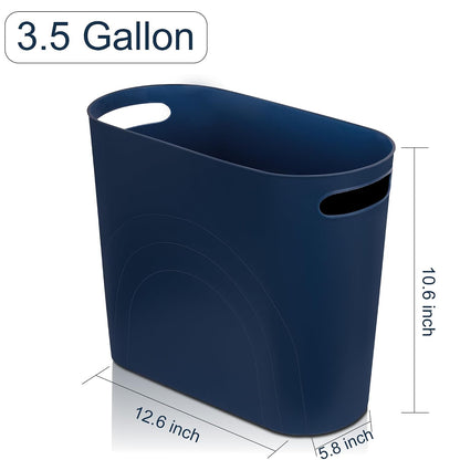 Small Trash Can, 3.5 Gallon Slim Garbage Can Plastic Waste Basket with Handles Container Bin for Narrow Spaces Bathroom, Bedroom, Kitchen, Office at Home, Black