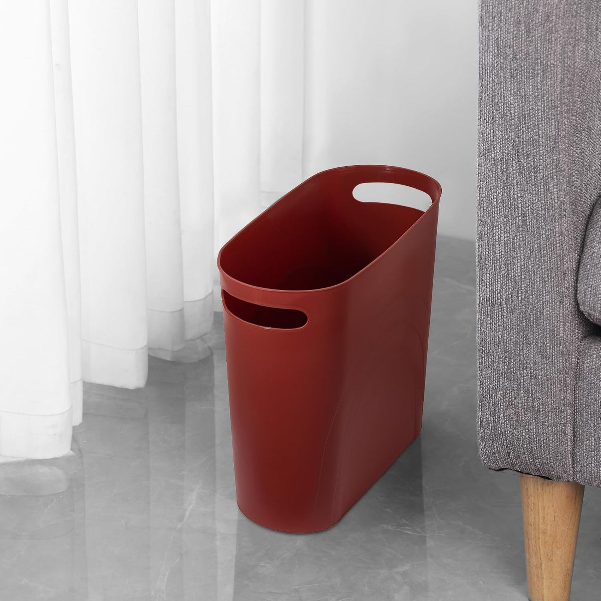 Small Trash Can, 3.5 Gallon Slim Garbage Can Plastic Waste Basket with Handles Container Bin for Narrow Spaces Bathroom, Bedroom, Kitchen, Office at Home, Black