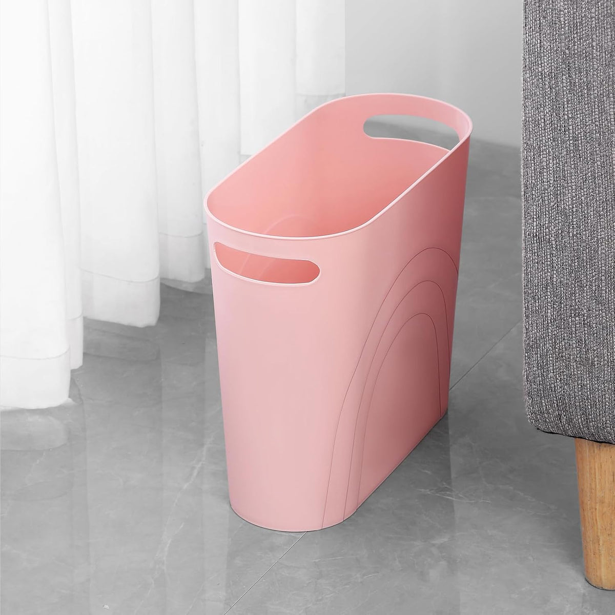 Small Trash Can, 3.5 Gallon Slim Garbage Can Plastic Waste Basket with Handles Container Bin for Narrow Spaces Bathroom, Bedroom, Kitchen, Office at Home, Black