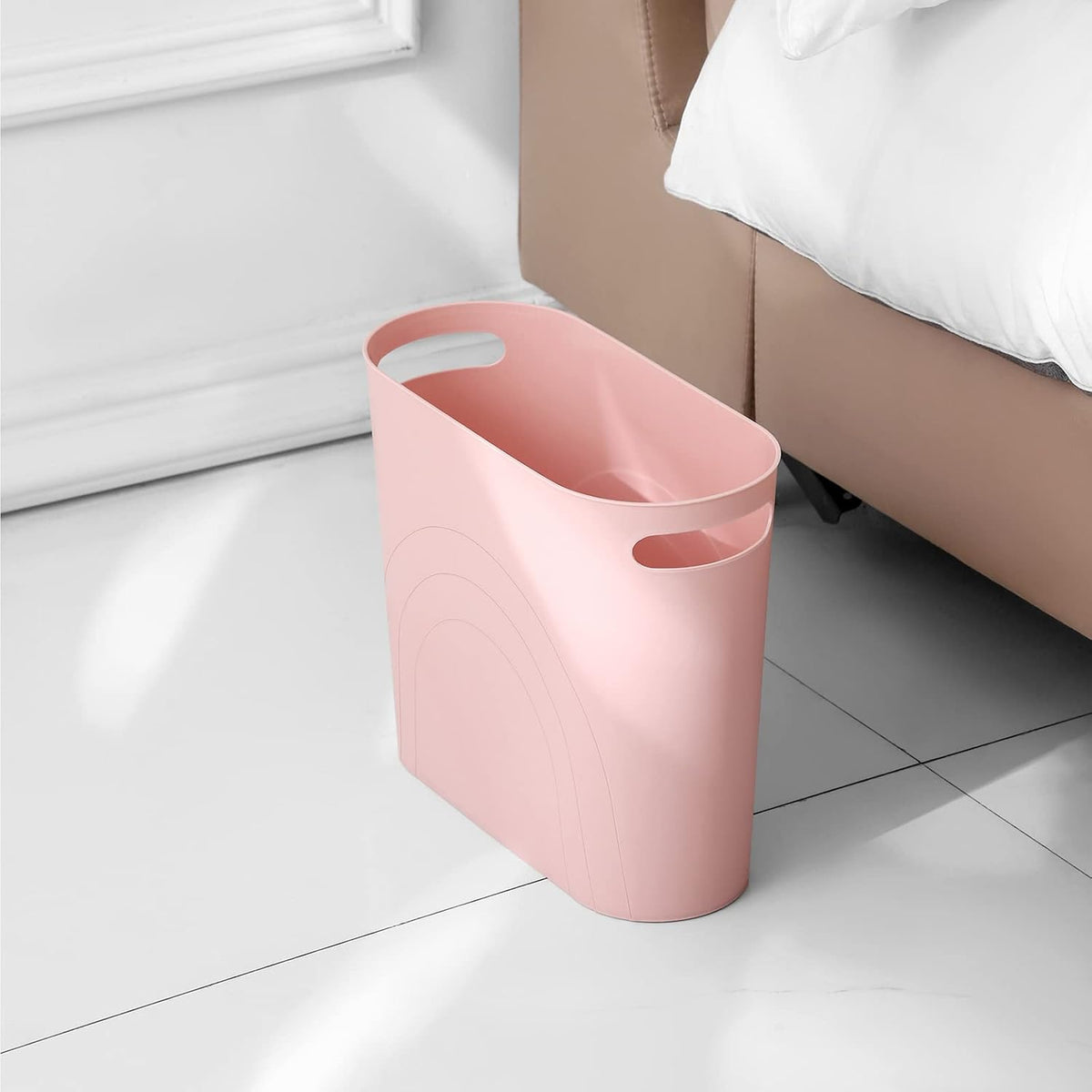 Small Trash Can, 3.5 Gallon Slim Garbage Can Plastic Waste Basket with Handles Container Bin for Narrow Spaces Bathroom, Bedroom, Kitchen, Office at Home, Black