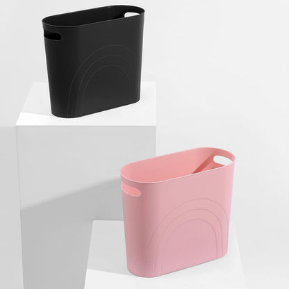Small Trash Can, 3.5 Gallon Slim Garbage Can Plastic Waste Basket with Handles Container Bin for Narrow Spaces Bathroom, Bedroom, Kitchen, Office at Home, Black