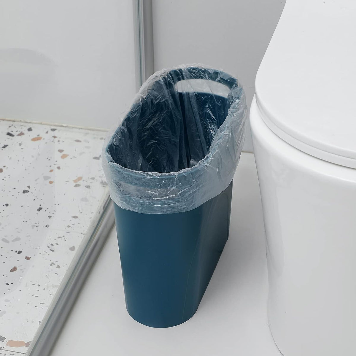 Small Trash Can, 3.5 Gallon Slim Garbage Can Plastic Waste Basket with Handles Container Bin for Narrow Spaces Bathroom, Bedroom, Kitchen, Office at Home, Black