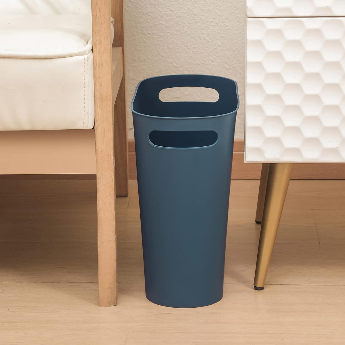 Small Trash Can, 3.5 Gallon Slim Garbage Can Plastic Waste Basket with Handles Container Bin for Narrow Spaces Bathroom, Bedroom, Kitchen, Office at Home, Black
