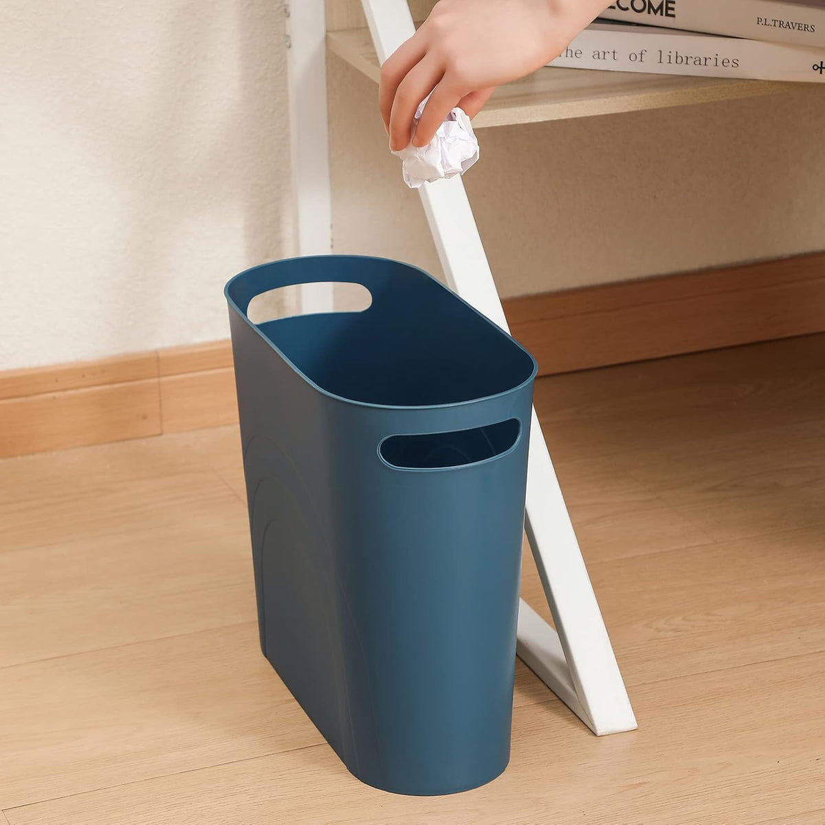 Small Trash Can, 3.5 Gallon Slim Garbage Can Plastic Waste Basket with Handles Container Bin for Narrow Spaces Bathroom, Bedroom, Kitchen, Office at Home, Black